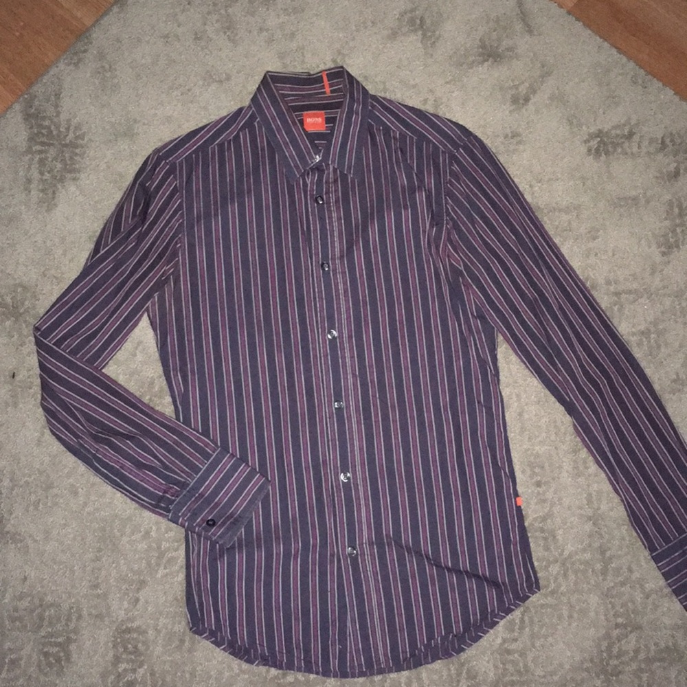 Boss Orange Slim Fit Navy/Purple stripe sportshirt